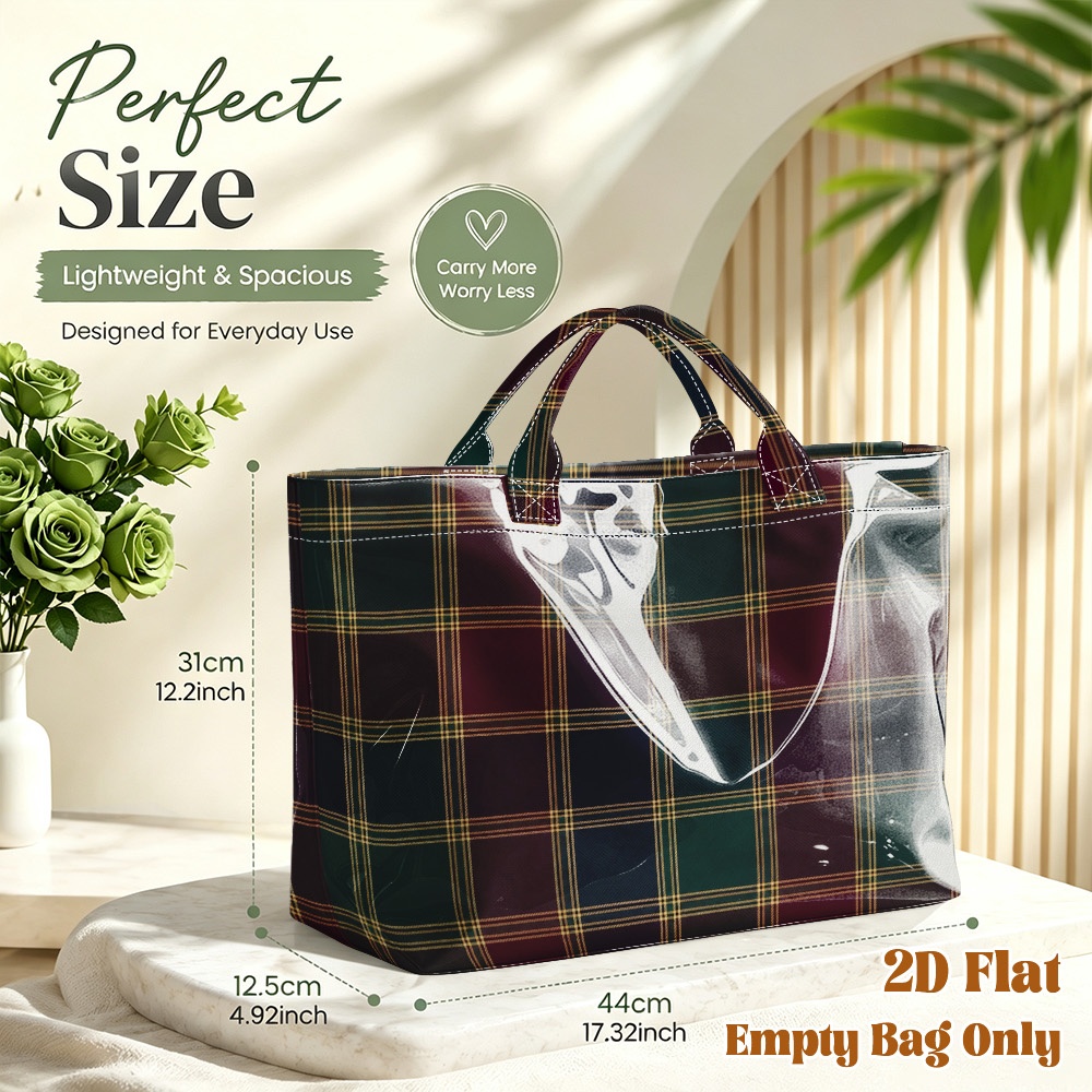 TEMU Bolsa tote de PVC 2D de 1 pieza de gran capacidad con estampado de cuadros tartán, adecuada para viajes, playa, desplazamientos, por - Bolso de