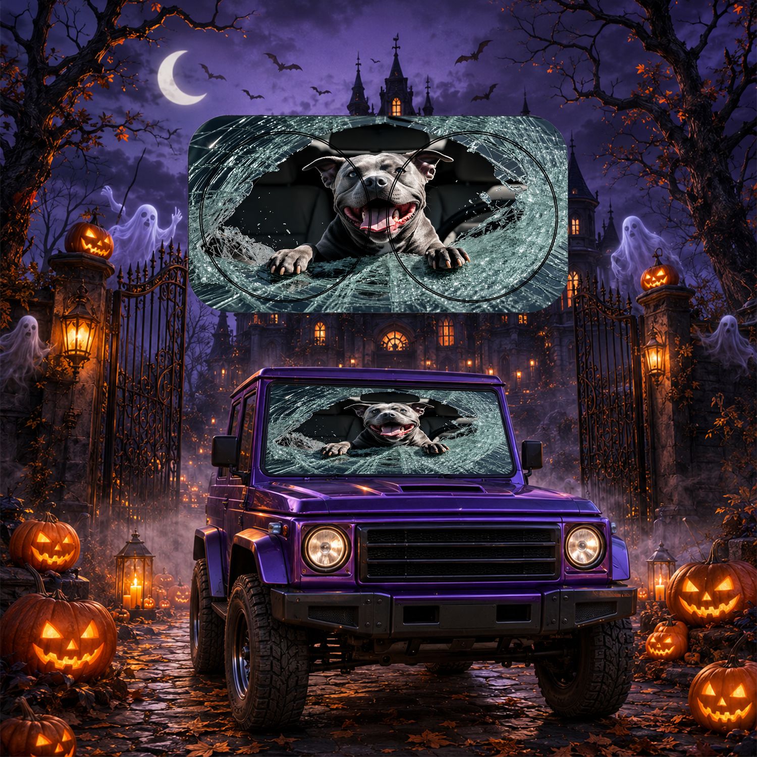 TEMU 1pc Halloween Pit Car Sunshade, Trendy Auto Window Visor For Protection And Cool Interior Decoration