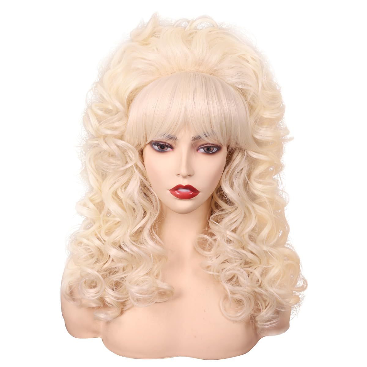 TEMU Retro Bouffant Blonde Long Curly Wig For Women, 80s Style Big Wavy Hair Wig For Halloween Costume Party