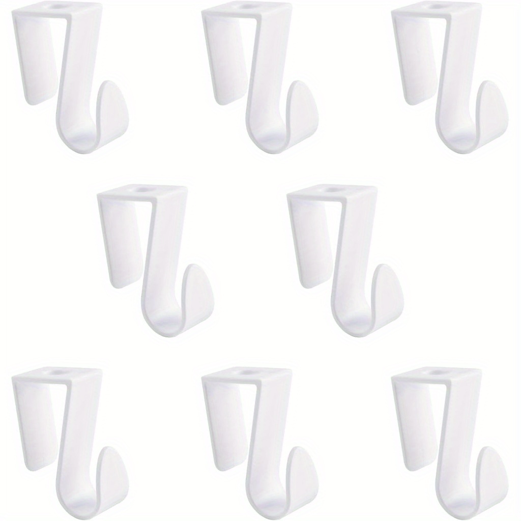 8pcs White Over Cabinet Door Hooks, Plastic Space- Hangers For Kitchen, Bathroom, Bedroom & Garage Storage, Design With Trapezoidal Stability, Kitchen And Bathroom Accessories Wall Hangers