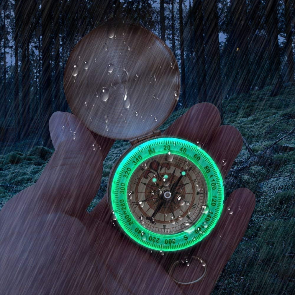 Classic Copper Clamshell Glow In The Dark Compass - Luminous Compass For Hiking, Camping, Climbing