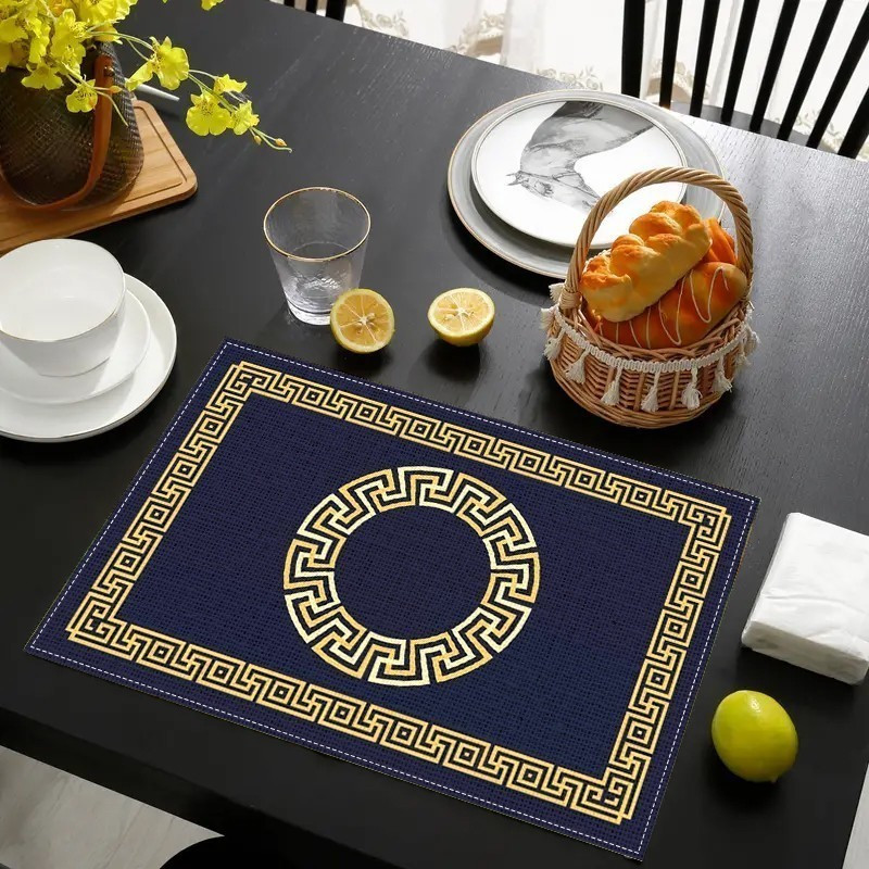 

1pc Vintage Greek Key Table Placemat, 100% Polyester Woven, Heat Resistant, Waterproof, Oil-proof, Hand Wash Only, Elegant Dining Decor