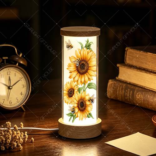 item picture 1pc ideal gift for christmas and halloween table lamp with 3 color adjustable strap and switch desktop spotlight night light bedside ambient light led lamp room and office decoration light sunflowers and bees acrylic night light tda