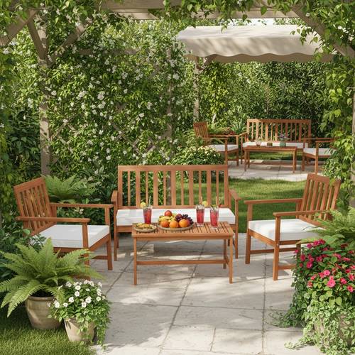 4pcs acacia wood outdoor patio furniture set with cushions modern l shaped sofa loveseat 2 armchairs coffee table heavy duty all frame for backyard poolside easy