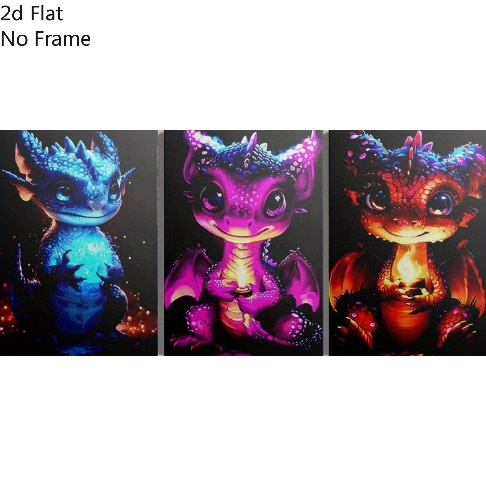 TEMU 2d Flat, 3pcs 2d Flat Decor Canvas Prints - Magical Baby Dragon, Aesthetic Home Decor, Wall Art, Room Decor, High-definition Print, Wall Decor