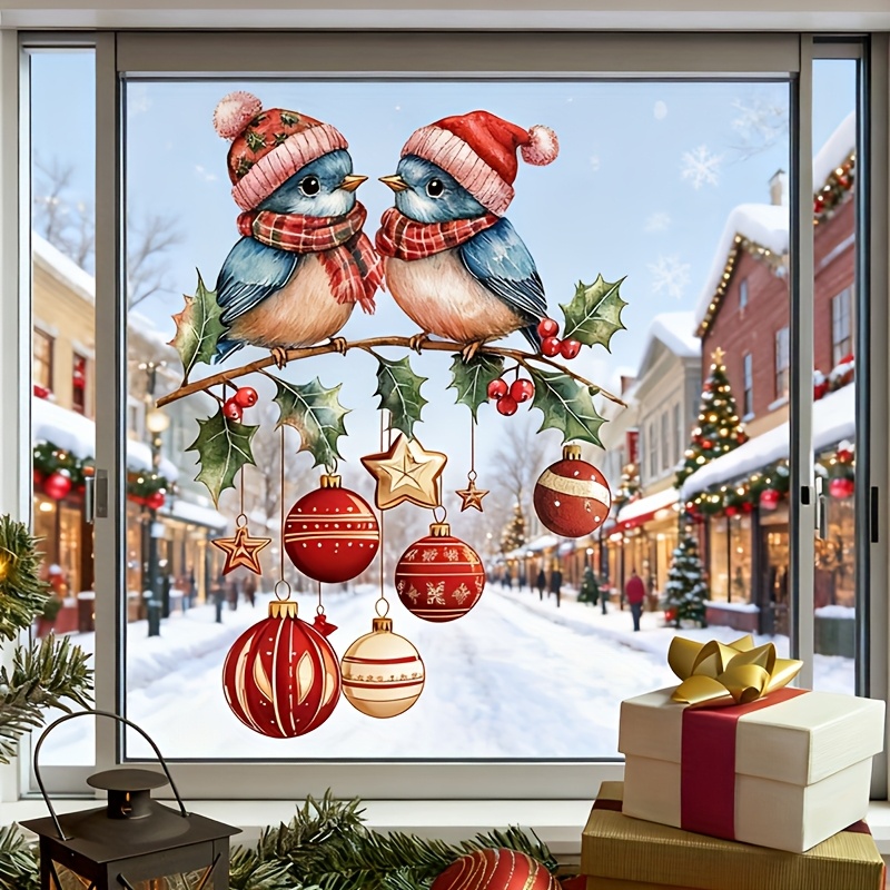 TEMU Adesivo elettrostatico per vetri 1 pz Albero con uccello e palla, Decorazione per le feste, Decorazione per la casa, Facile da applicare e