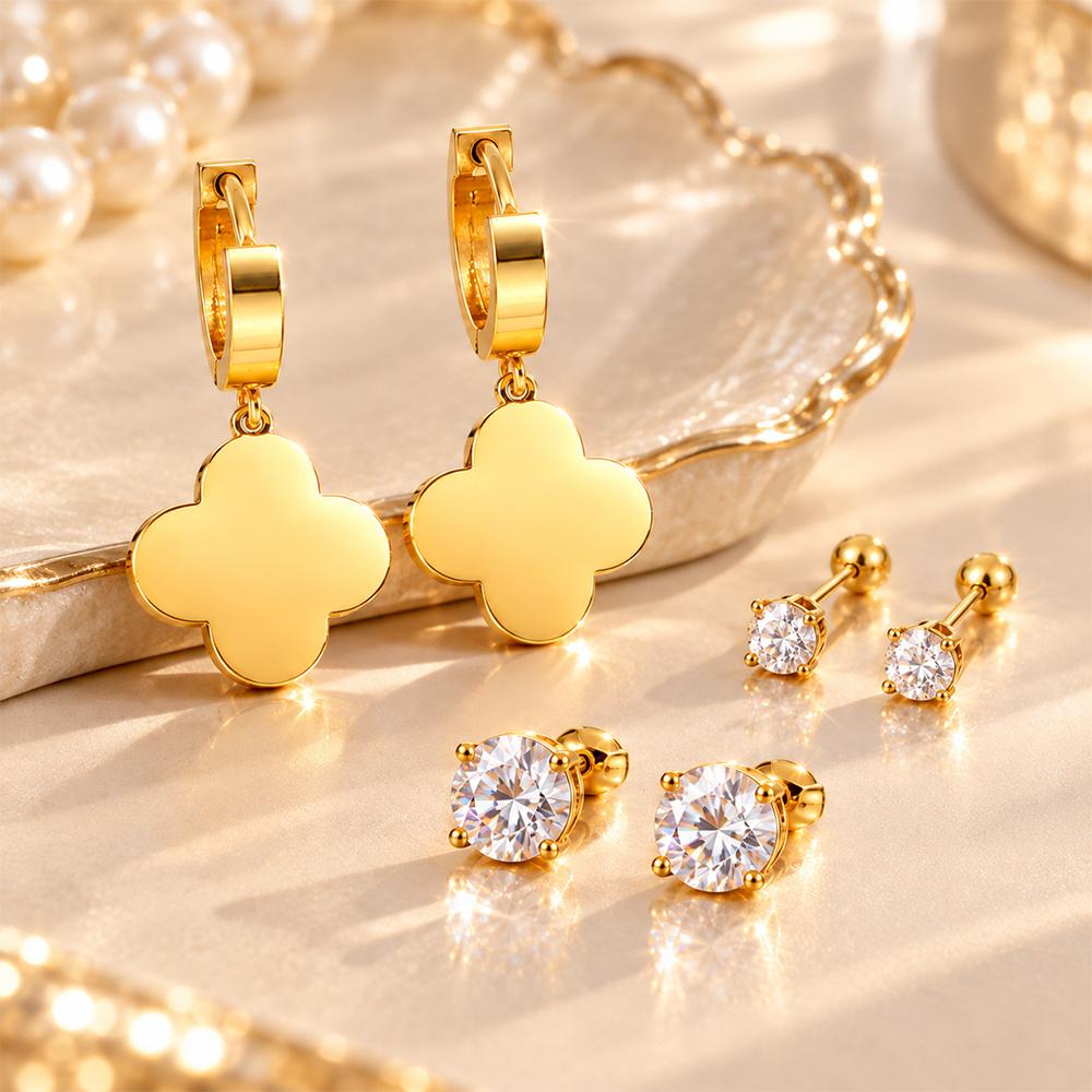 6pc Luxury Multi Style Earring Combo Set with Clover & Ball Studs