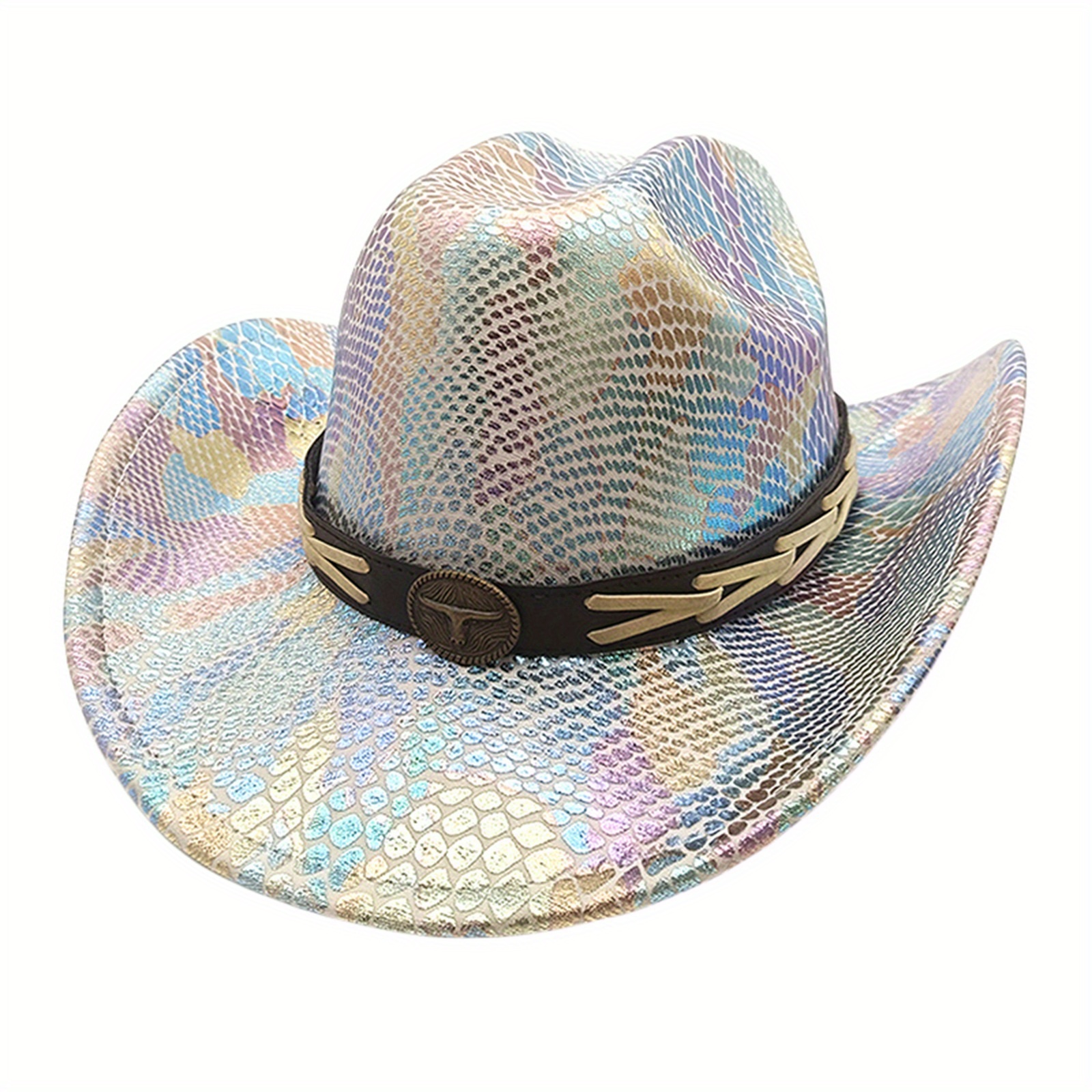 3389 Women\'s Western Cowboy Hat Vintage Cow Print Metal Bull Wide Brim Jazz Women Men Western Cowboy Hat Retro Vintage Jazz Adult Bull  main image 3