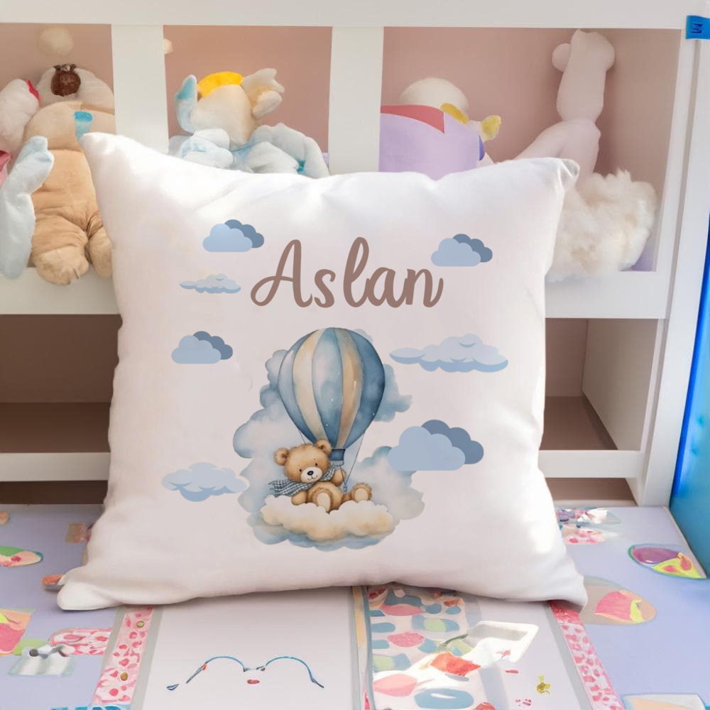 E-shop Personalisiertes Namenskissenbezug für Sofas, Betten & Geschenke - Name/Text, Niedliches Bär & Mond Design, Weicher Reißverschluss Kissenbezug,