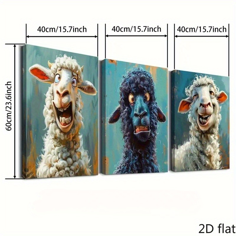 TEMU 2d Flat, 3pcs Of 2d Flat Romantic Sheep Canvas Art Prints, And , Modern Mural Decoration, Suitable For Living Room, Bedroom, Office Kitchen,
