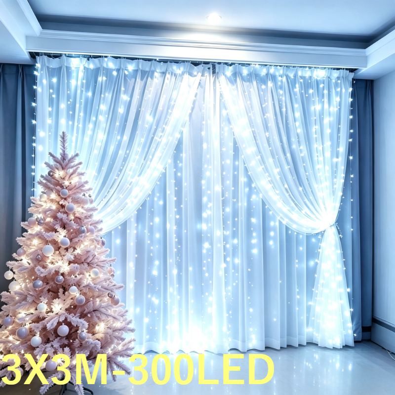 TEMU 1 Tira - 100/200/300 Luces LED - 3X1/3X2/3X3 Metros, 8 Funciones USB Cortinas de Luces Luces de Alimentadas Colgantes Parpadeantes Luces