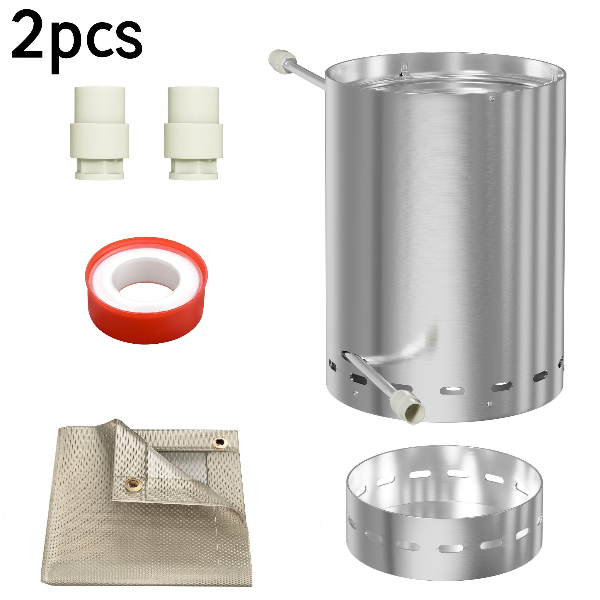 Image of 2pcs 28l Stainless Steel Pool Heater Fire Pit With Heating Coil, 2-in-1 Connection, Integrated Ash Tray & Mat For Garden Shower Silvery