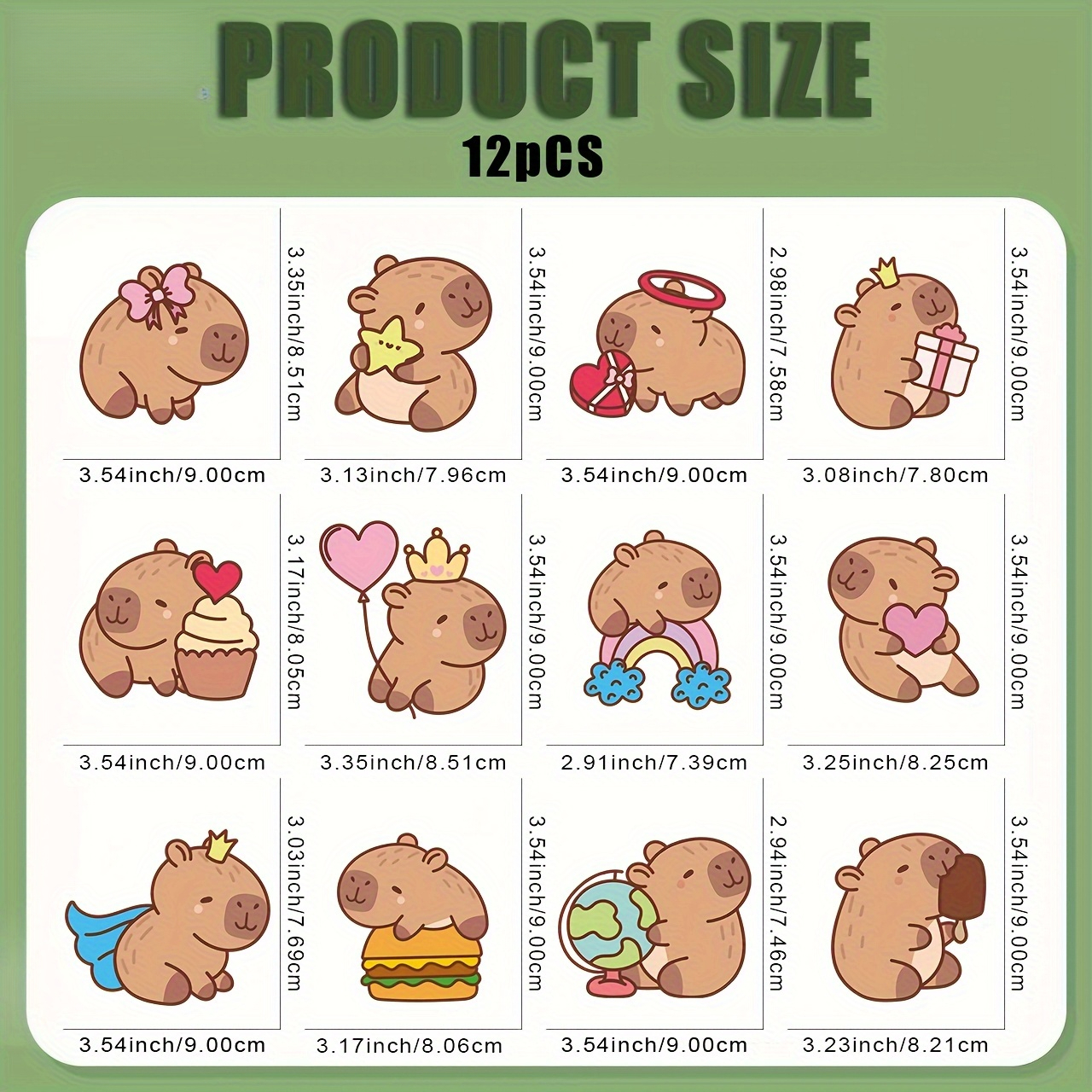 E-shop 12 Designs Niedliche Capybara DIY Bügelbilder - Waschbare & Langlebige Vinyl-Aufkleber für T-Shirts, Hosen, Masken, Rucksäcke - Nähfreie