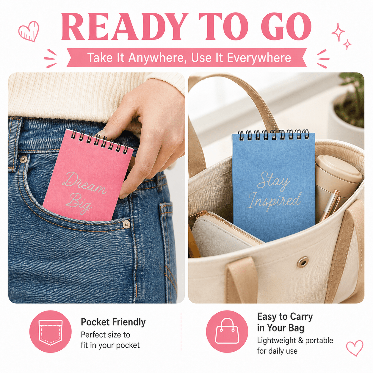 Customizable A7 Pocket-Sized Spiral-Bound Notebook with Lined Pages