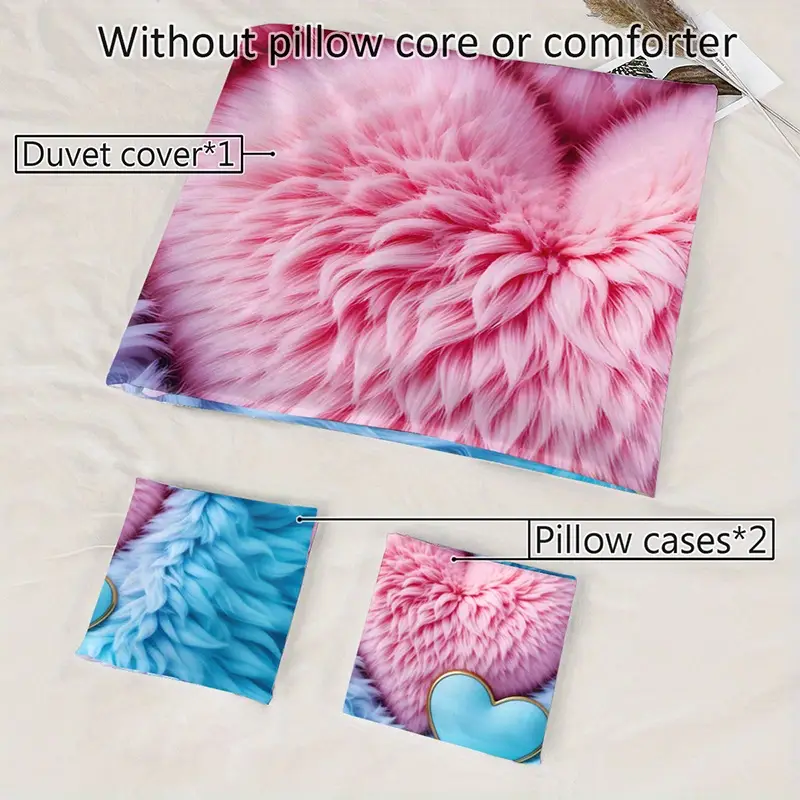 2 3pcs feather love heart duvet cover set 1 duvet cover 1 2 pillowcases without pillow inserts home high definition print romantic soft and comfortable couple style Product details 8