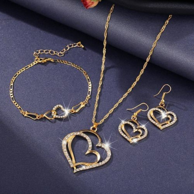 TEMU A Pair Of Earrings And A Necklace Bracelet, A Jewelry Set With A Shiny Heart-shaped Design, Suitable For Engagement, Wedding, Anniversary, And