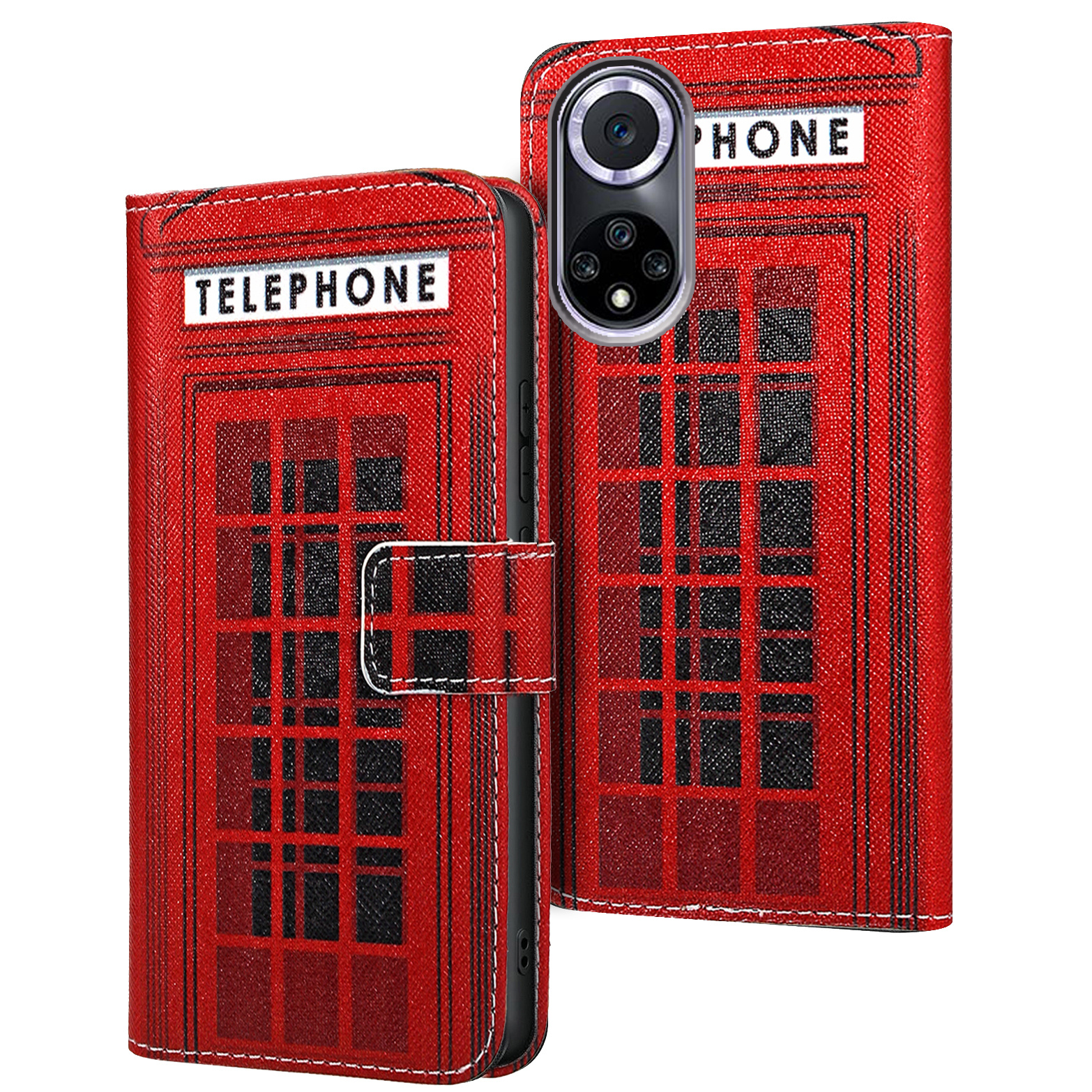 TEMU Phone Case: For Huawei Nova 3 3i 4 5t 8i 9 20 30 Case Synthetic Leather, Telephone Booth, Card Slot With Kickstand Wallet Flip Protective Phone