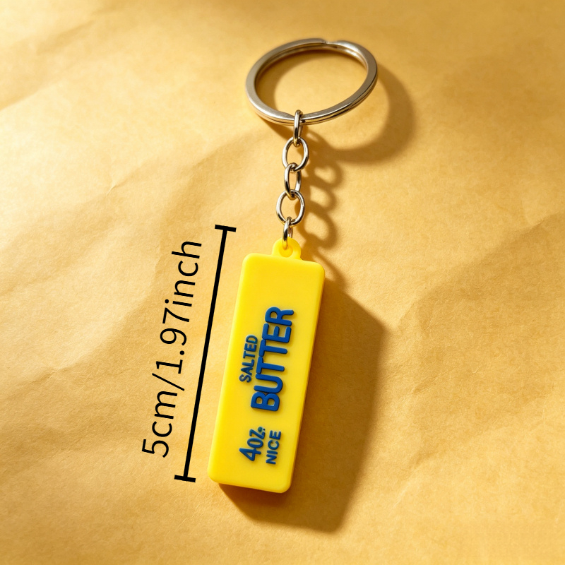 TEMU 5pcs Butter-themed Rectangular Keychains Fun Butter Text Key Pendant Bright Long Strip Tag Metal Key Ring Creative Handbag Accessory Small Gift