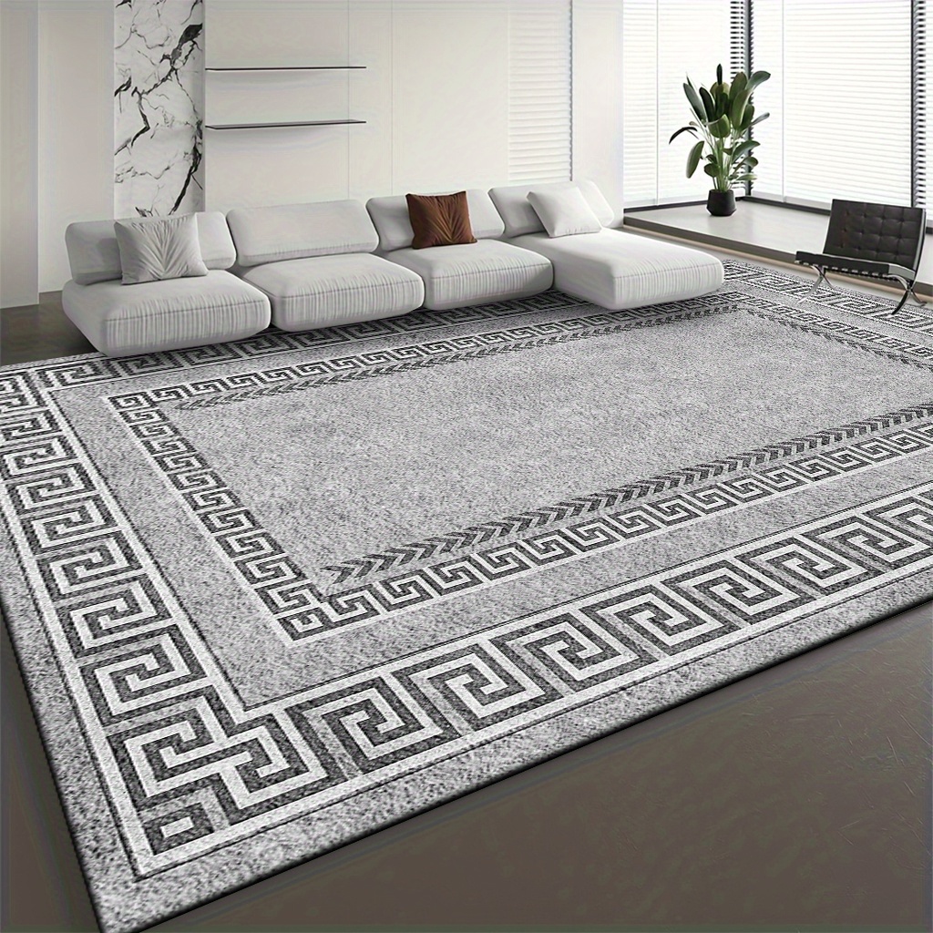 TEMU Velvet Luxury Mat Modern Minimalist Style Greek Pattern Mat Gray And White Matching Comfortable Easy To Clean Suitable For Indoor Living Room