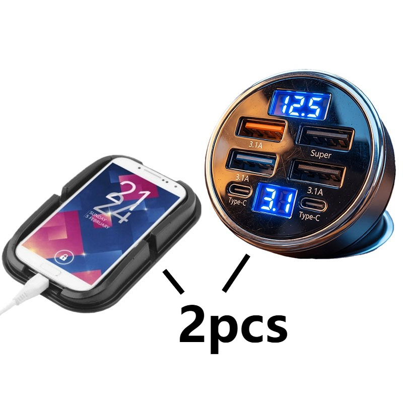 TEMU 2pcs Fast Car Charger With Qc3.0 & Dual Pd Ports, Digital Voltage Display, Car Plug Adapter Included Phone Mount