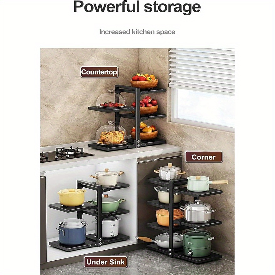 7-Tier Adjustable Stainless Steel Kitchen Storage Rack Under Sink  Organizer for Pots, Pans, and Tableware, Painted Black