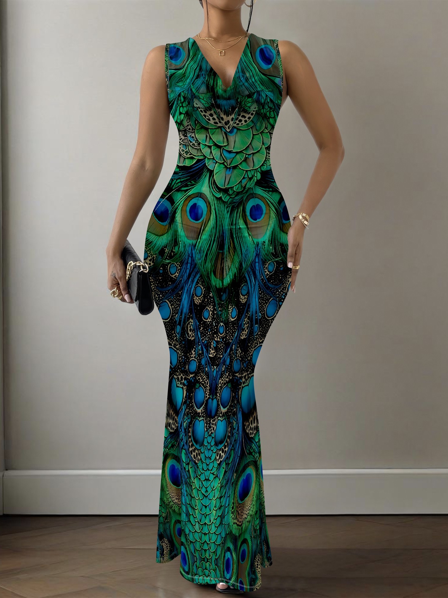 peacock print evening dress Wishlist Navy Blue Short Sleeve Boho Maxi Dress - Lace Trim
