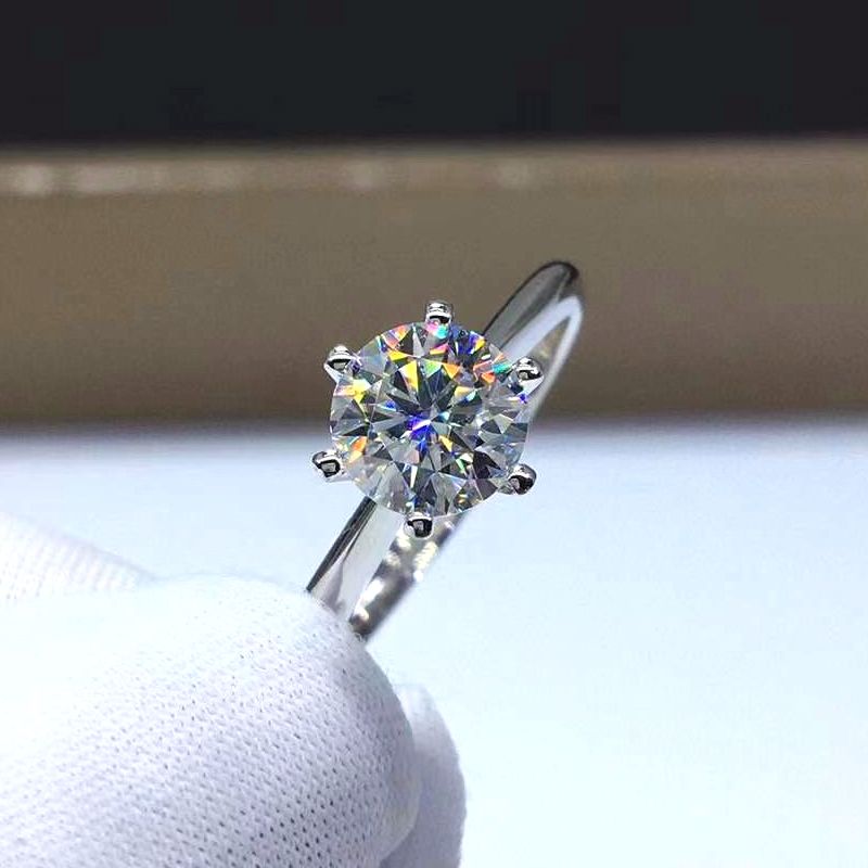 Women's Elegant White Moissanite Six-Clawed Ring, 0.5/1/2/3/5/10 Carat