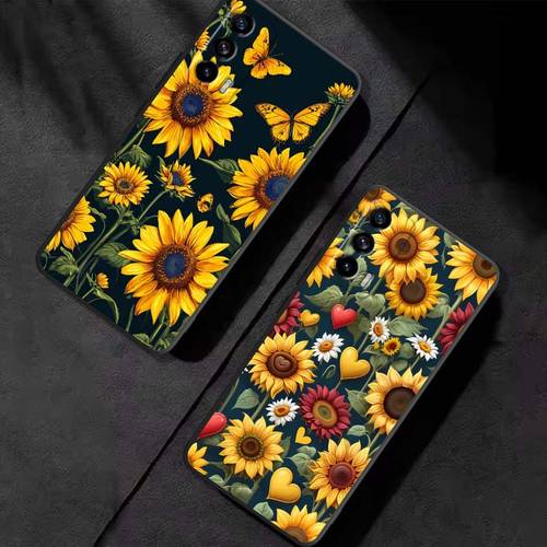 item picture art creative sunflower graffiti cover gift suitable for oppo realme gt neo6 neo5 neo3 gt6 neo explorer master 5g shockproof black tpu soft straight edge phone case mobile accessory trendy cover flexible printed stylish case oppo owners realme users