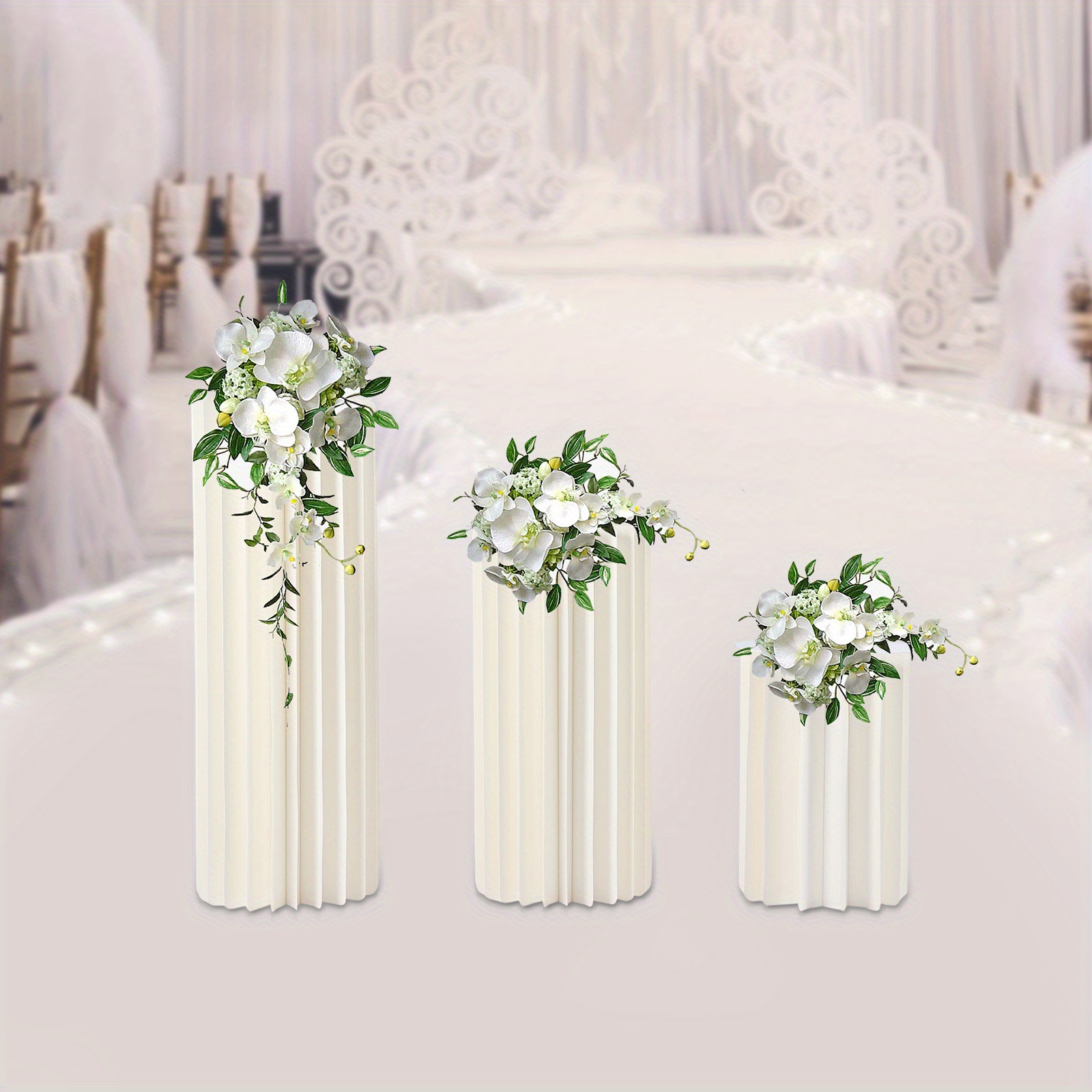 TEMU Wedding Centerpieces Cardboard Vases - 3pcs 40cm, 60cm, And 80cm Tall Flower Vase Flower Stands For Party Table Decorations - Elegant Bulk