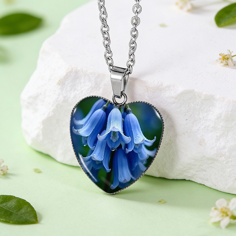 TEMU 1pc With Dew Heart Shaped Necklace Glass Dome Pendant Handmade Men's Jewelry