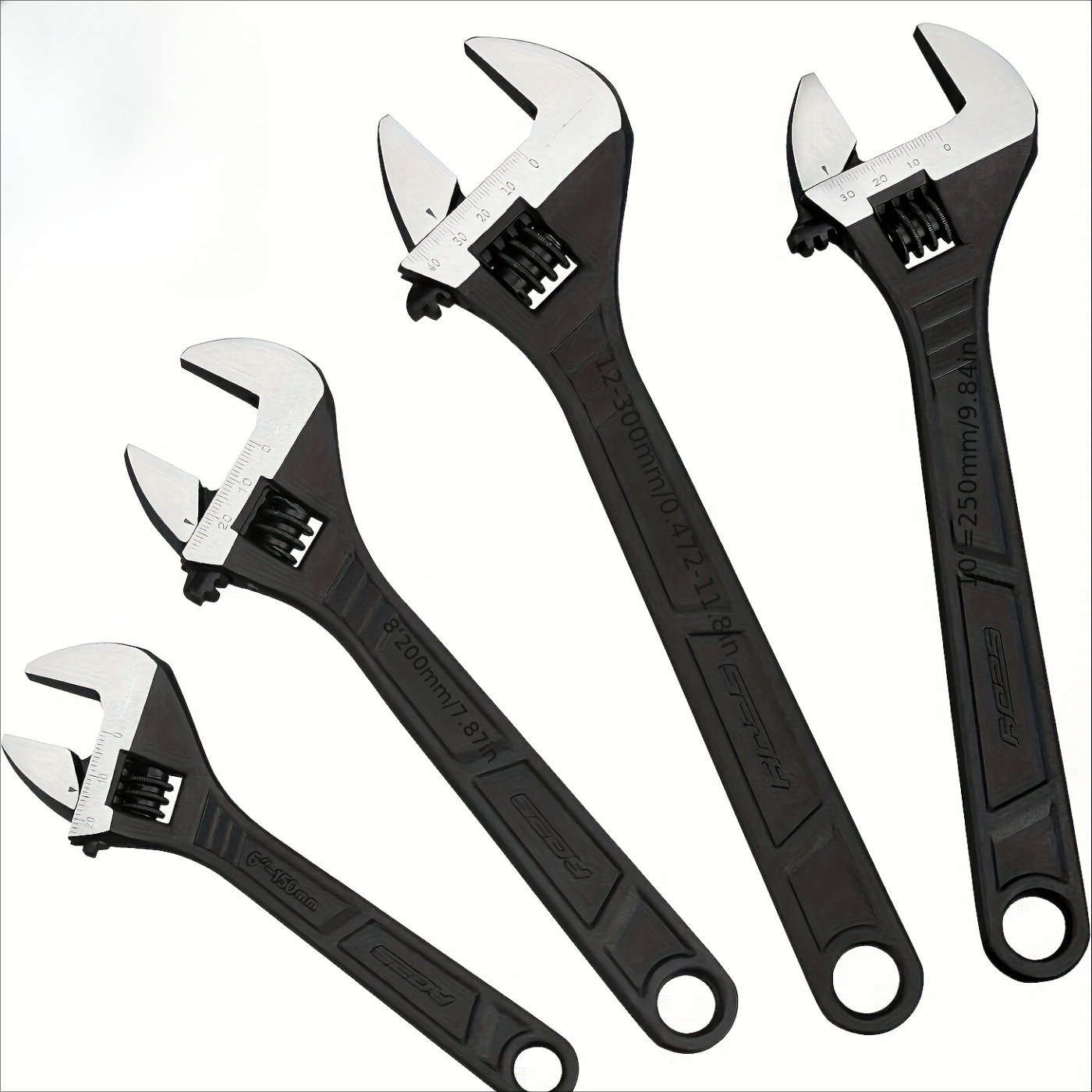 

4pcs Adjustable Wrench Set - Steel, 6", 8", 10", 12" Sizes For Auto & Home Repairs, Resistant With Black Oxide