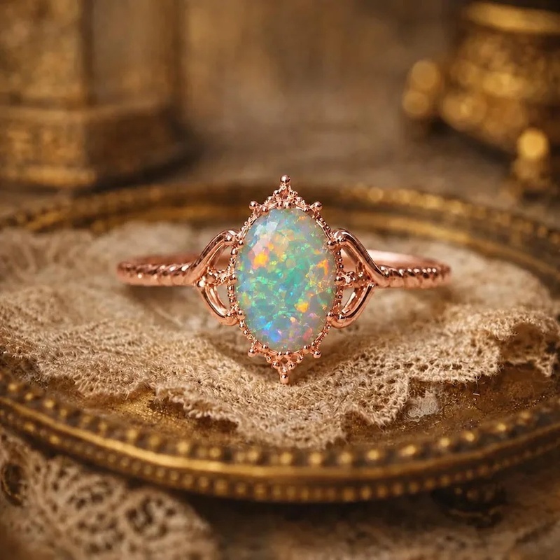 Women's Oval Synthetic Opal Engagement Ring