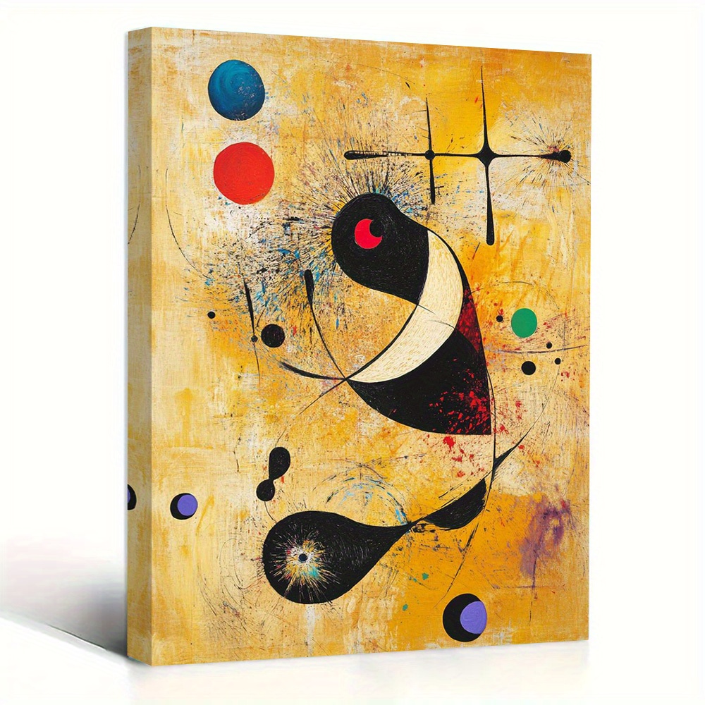 TEMU 2d Flat, 1pc Joan Wall Art - Abstract Spanish Painter Framed Canvas Painting Suitable For Bedrooms, Kitchens, Offices, Bars & Farmhouse Decor,