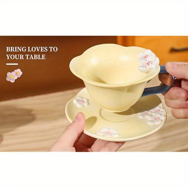 floral tea cups and saucers ceramic cute coffee mug for women tea party cappuccino latte milk blue Product details 4