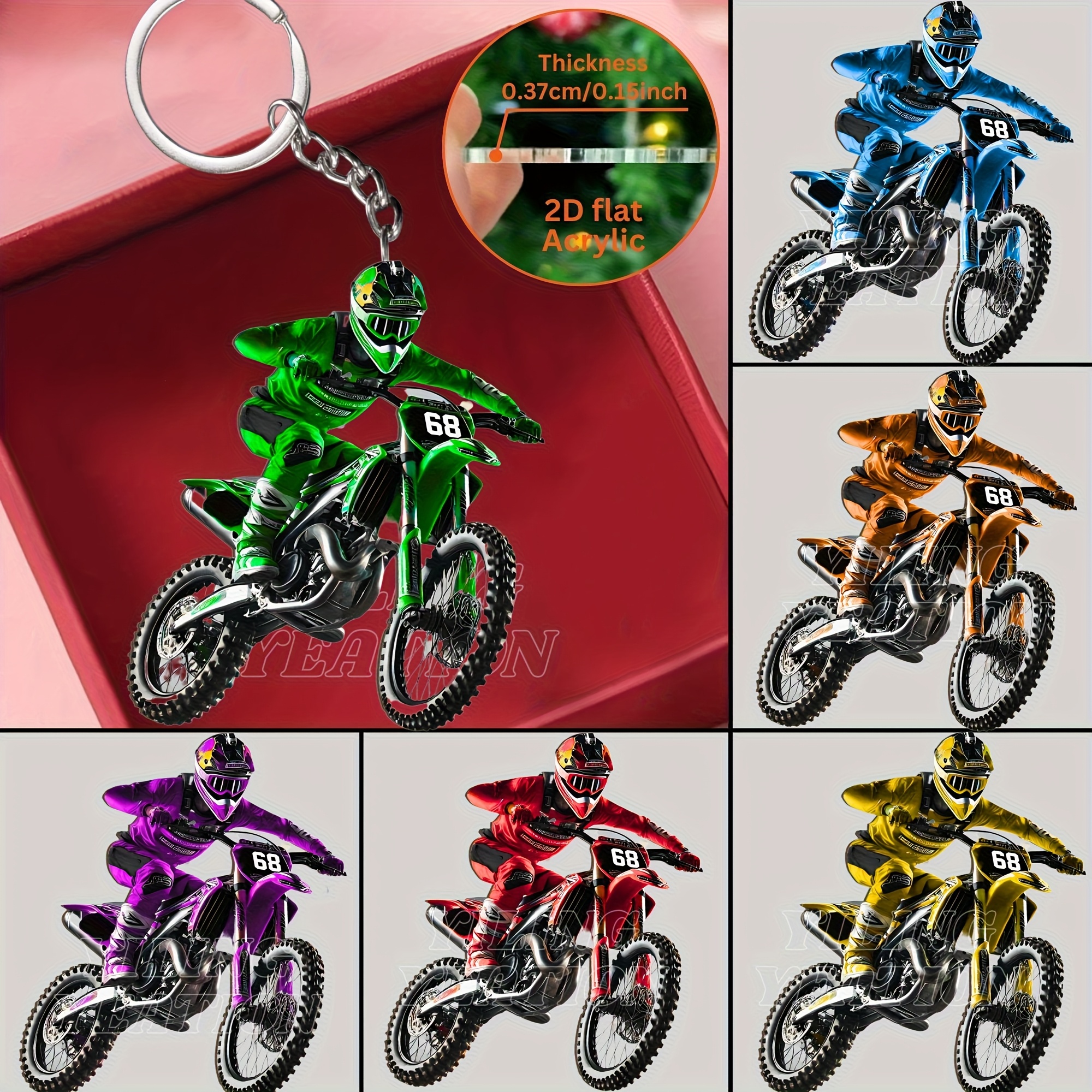 TEMU 2D Plat, 2D Plat, Cadeau pour Elle/Lui 2D Plane, 2D Plane Ensemble de 6 porte-clés en acrylique sur le thème des passionnés de motos, Convient