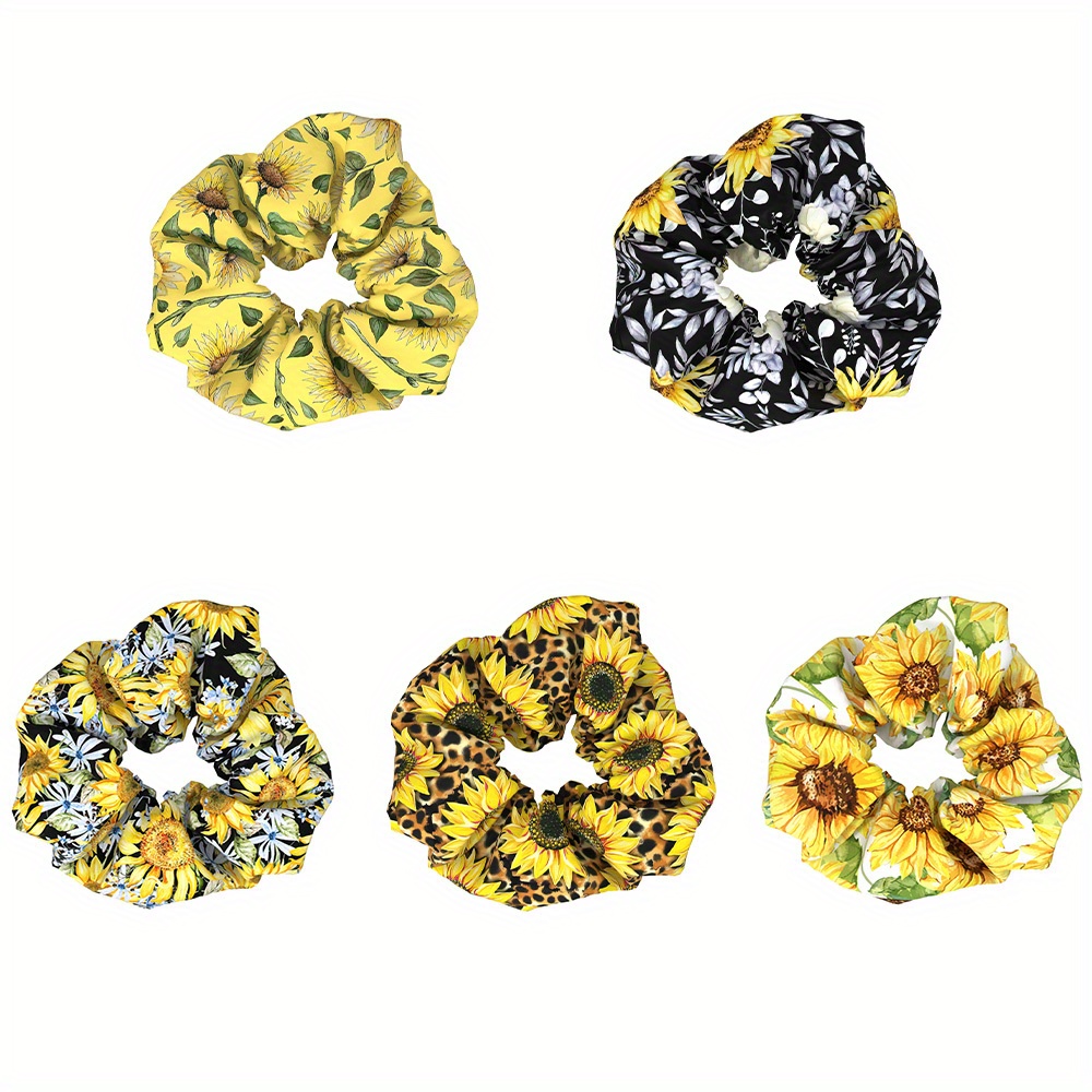 TEMU 5pcs Sunflower Plant Large Hair Ties For Women, Fabric Hair Ropes, Chubby Head Accessories, Hair Ties, Hair Accessories, Gift