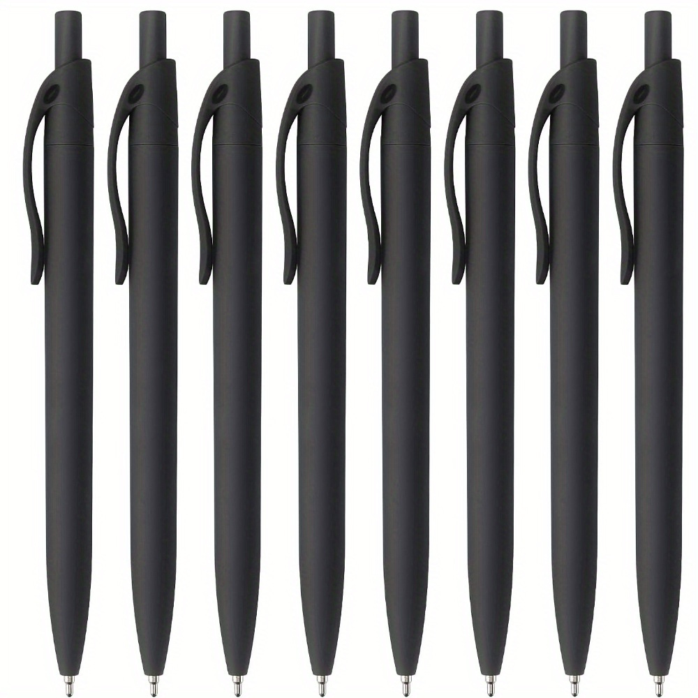 8 Black Round Ballpoint Pens - Retractable, Black Click Pens, Medium Nib, Smooth Ink Pens, 1.0mm Black Ink
