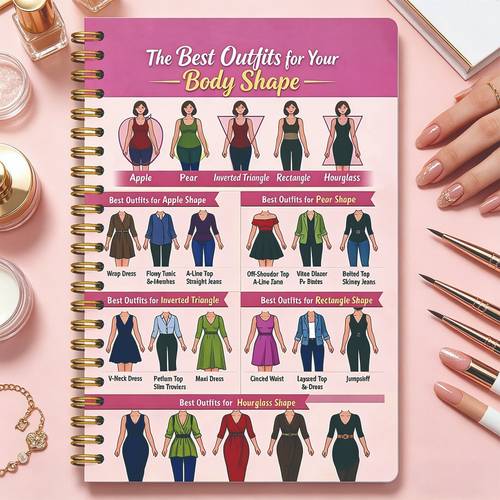 1 spiraalnotitieboek met themahoes: kledinggids voor verschillende lichaamsmaten | 5.5x8.3in | referentie voor kledingstijl | kledingcombinatie-overzicht | notitieboek met referentie voor kleding voor woon-werkverkeer en dates