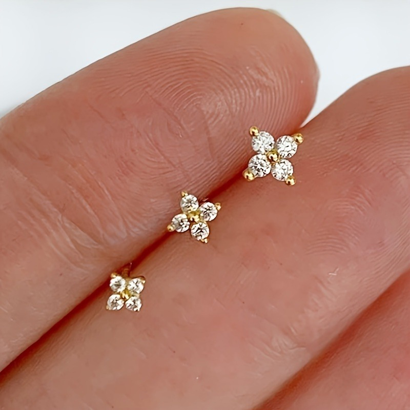 Elegant Easy Inlaid Zirconia Flower Stud Earrings Women
