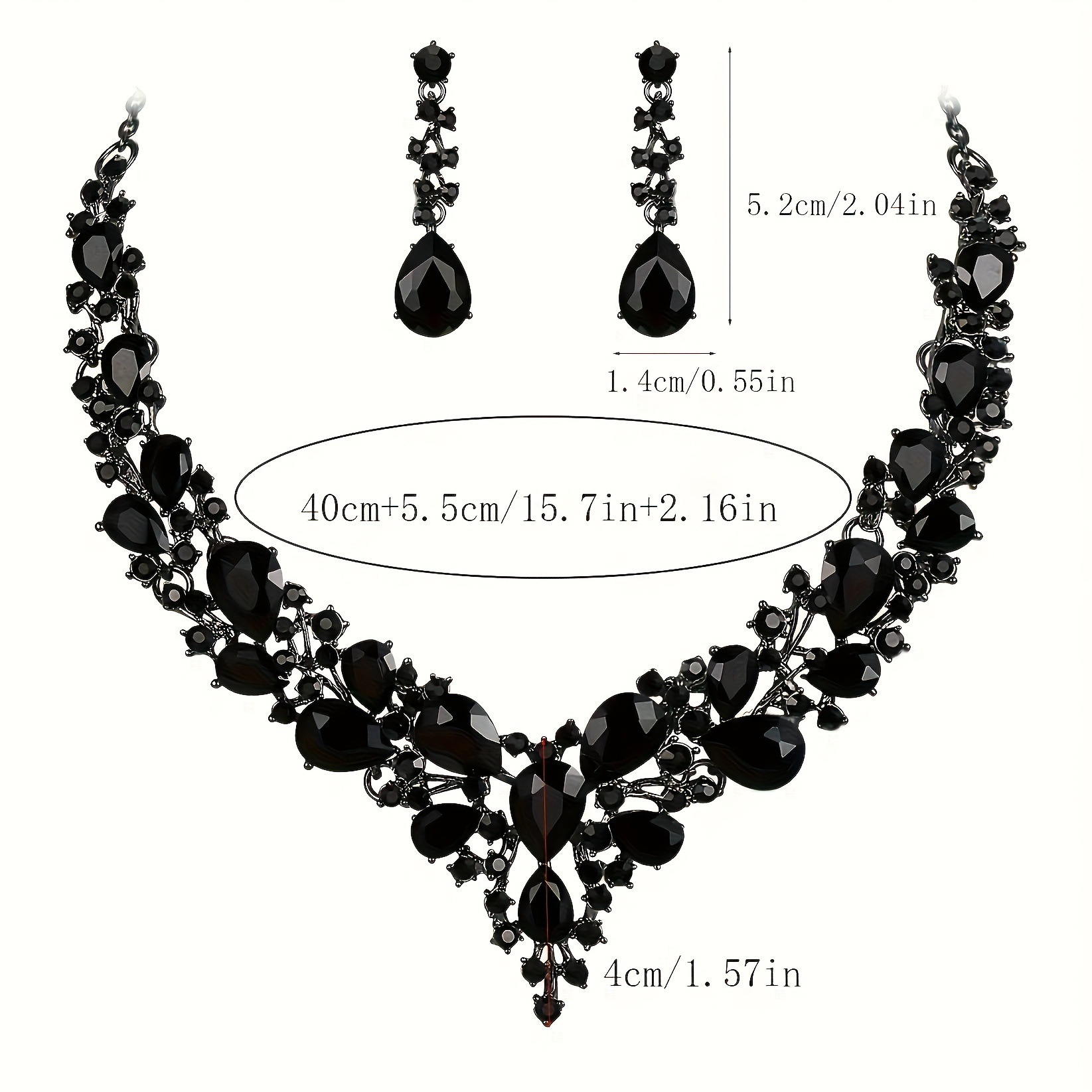 dress wedding black earrings necklace set artificial crystal - Temu