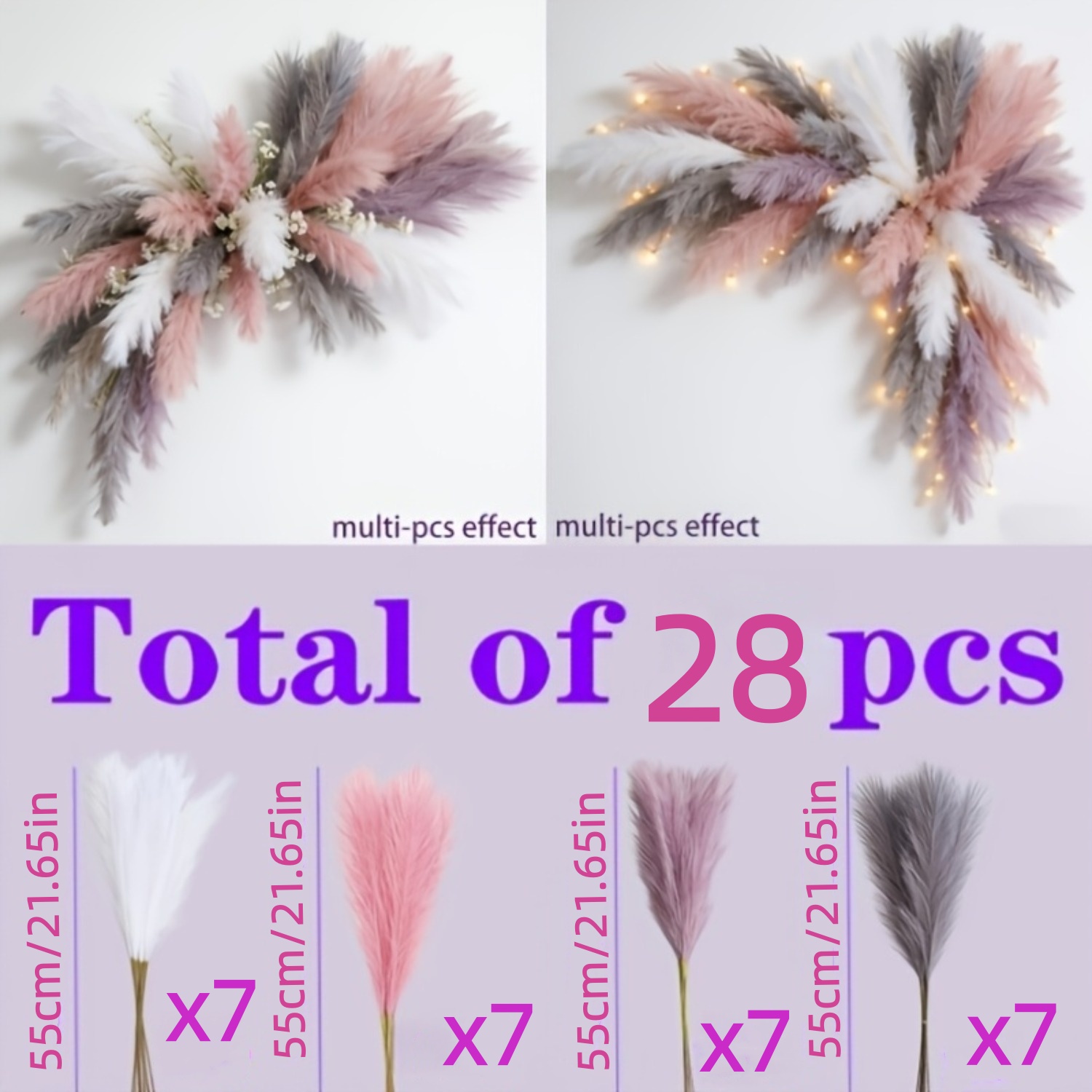 TEMU 28-stem Artificial 4- Long-stem Reed Bouquet, Style, Suitable For Proposals, Wedding Backdrop Walls, Aisle Flowers, Tabletop Decorations, Garden
