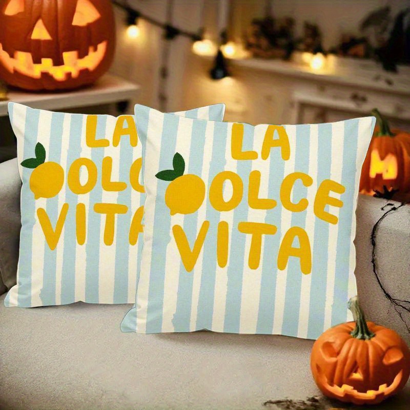 E-shop 2 Stück Halloween, Weihnachten, La Vita Lemon Print Kissenbezug - 18x18 Zoll Life Dekorative Kissenhülle - Atmungsaktive Mischung für Sofa Couch