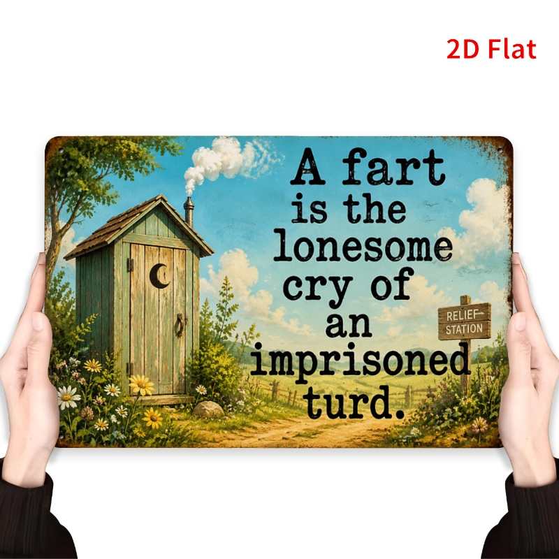 TEMU 2d Flat, Decorative Sign 2d Flat, [2dflat], 1pc 30x20cm- Fart Is The Lonesome Cry Metal Sign, Funny Bathroom Decorative Signs, Retro Metal Wall