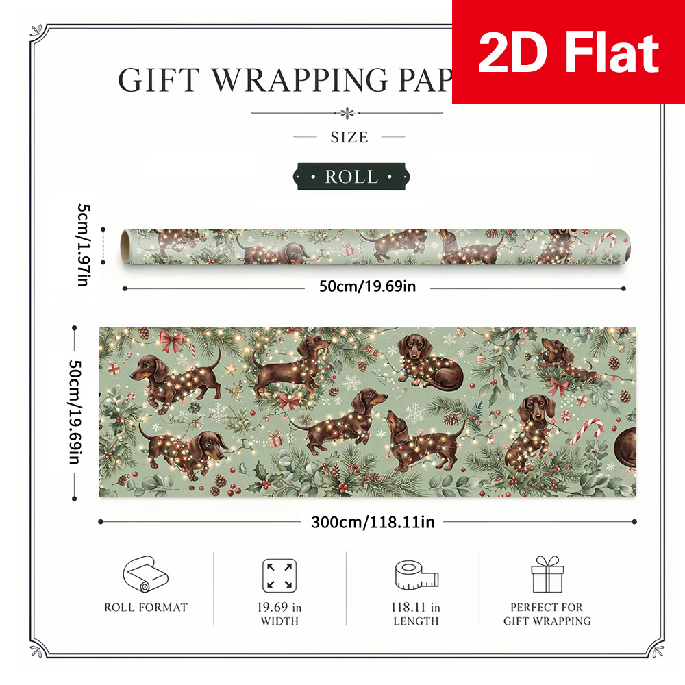 TEMU 1 Rolle 50x300cm (19,7x118,1in) Everyday Present Elegantes Geschenkpapier für alle Anlässe, dekoratives Geschenkpapier mit verspielten Dackeln