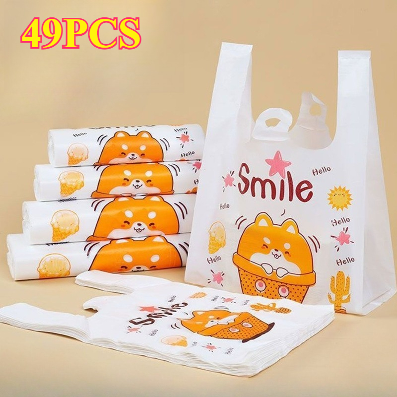 TEMU 49pcs Sacs de courses en plastique à découper pour les fêtes avec de dessins animés mignons et poignées, adaptés aux cadeaux, aux fêtes et aux
