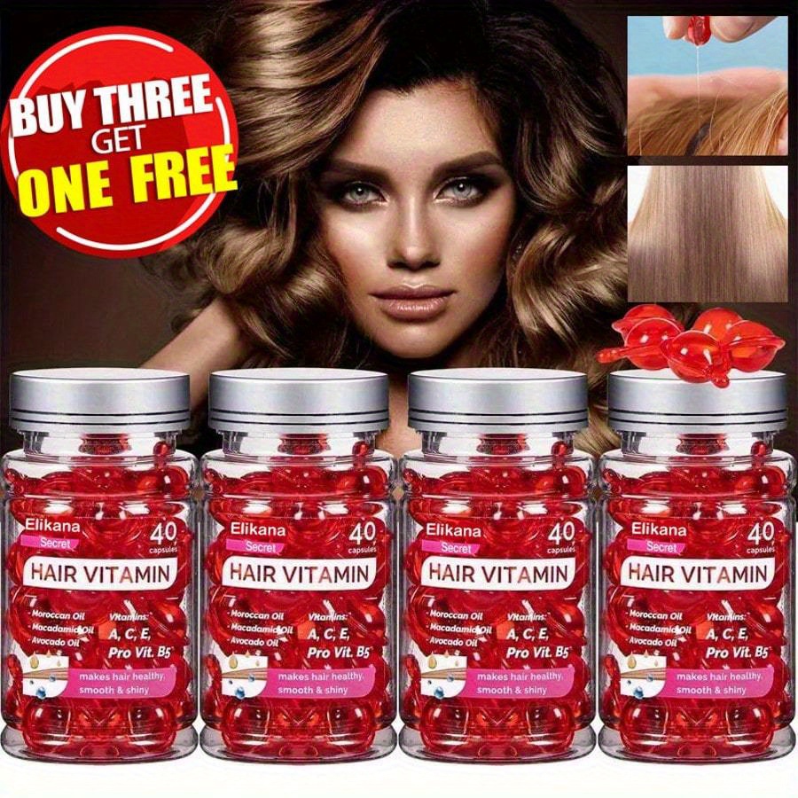 TEMU Buy Three, Free, 4 Bottles Of Nourishing Hair Oil Capsules - Argan Oil And Vitamins A, C, And E Leave Hair Soft And Shiny. Oil Capsules. Capsule