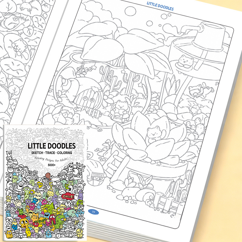 TEMU Libro de colorear para adultos Little Doodles, libro de ejercicios de arte con patrones de relajantes para aliviar el estrés, 32 páginas de y
