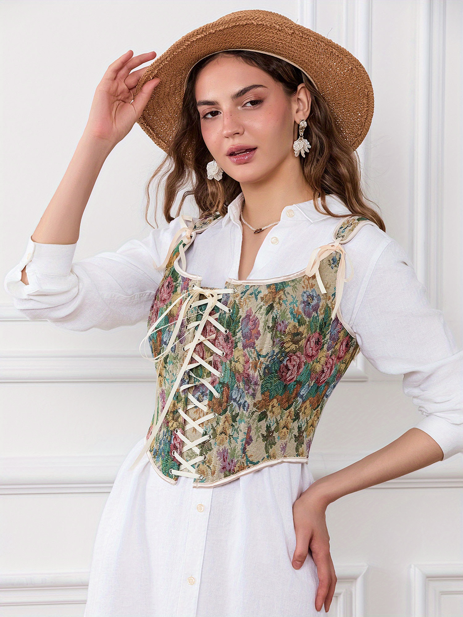women's y2k vintage floral lace corset camisole square neck