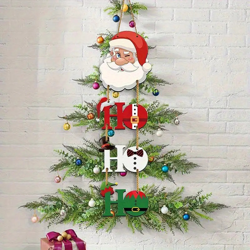 TEMU 2d Flat, 2d Flat 4pcs Wooden Santa Claus Ho String Hanging Sign, Santa Claus Snowman Elf Element Christmas Wooden Entry Hanging Sign, Wooden Fun
