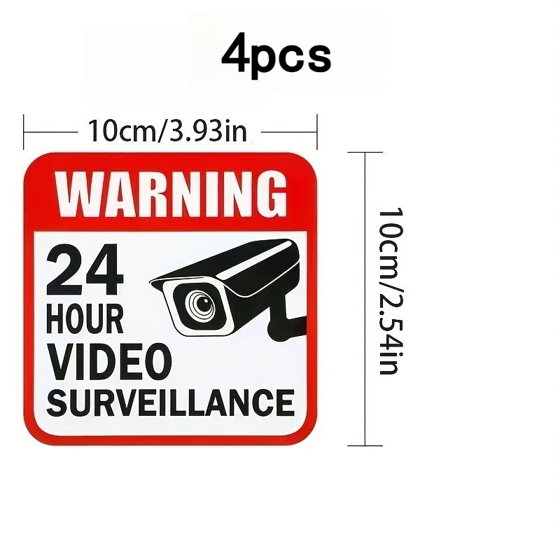 4pcs/8pcs 3.93-inch 24-hour Monitoring Warning Stickers - Door And Window Labels, Suitable For Shops And Stores - Anti-theft Monitoring Stickers